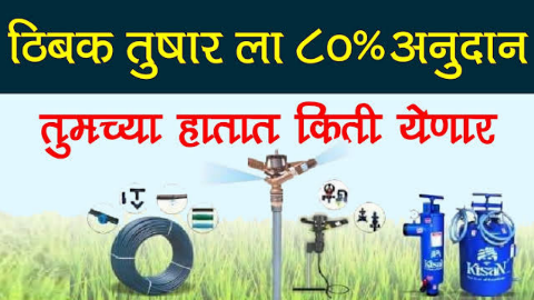 ठिबक व तुषार सिंचन या योजनेमार्फत लाभार्थी शेतकऱ्यांना त्यांच्या शेतजमिनीमध्ये ठिबक व तुषार सिंचन बसवण्यासाठी राज्य शासनाकडून 80% अनुदान देण्यात येते.
